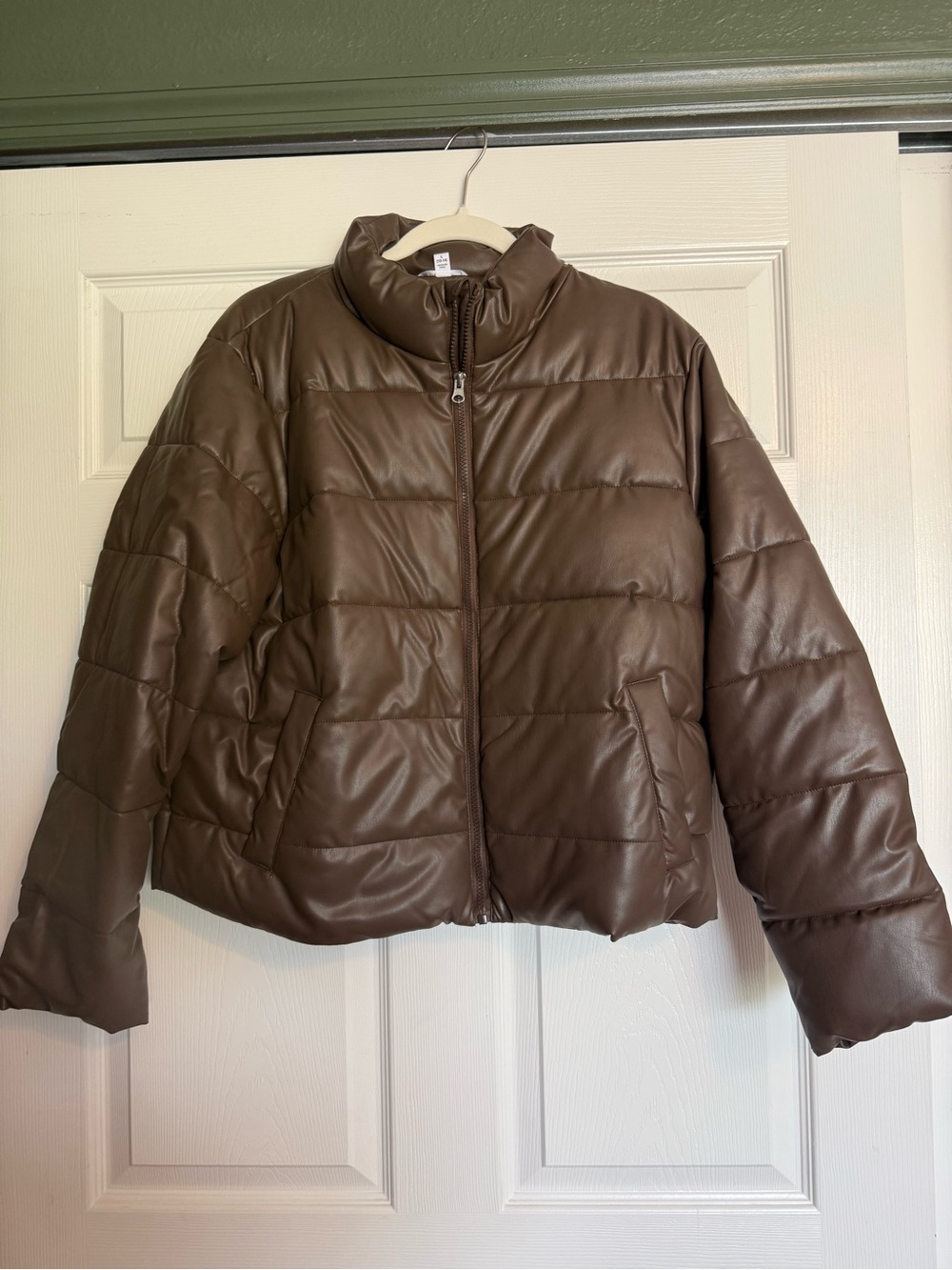 Time and Tru Brown Quilted Faux-Leather Puffer Jacket